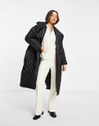Asos Design Quilted Padded Trench Coat With Belt In Black