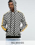 Sixth June Tall Oversized Hoodie In Checkerboard With Yellow Stripe - White