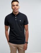 Abercrombie & Fitch Pique Polo Stretch Slim Fit Icon In Black - Black