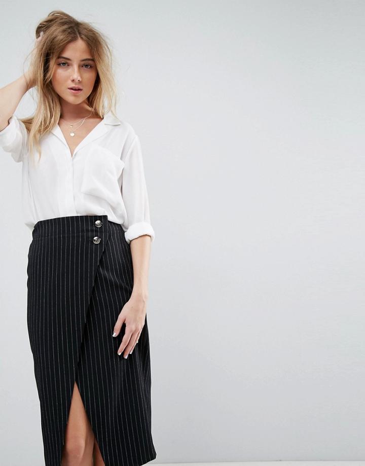 Asos Open Neck Blouse With Oversized Pocket - White