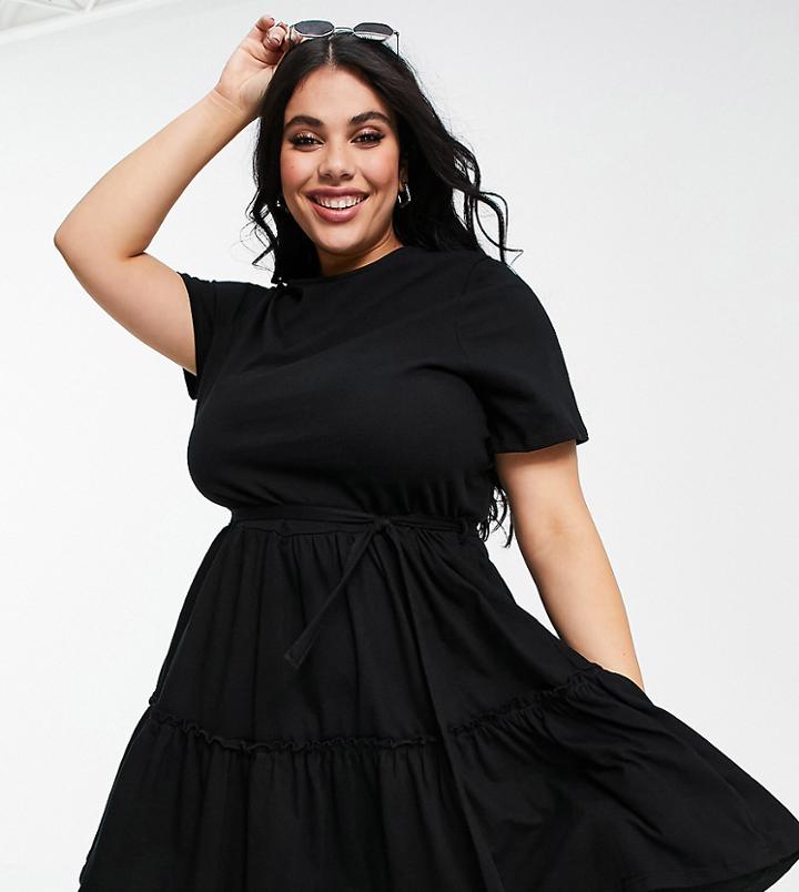 River Island Plus Tiered Smock Mini Dress In Black
