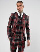 Devils Advocate Super Skinny Plaid Suit Jacket - Black