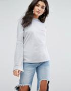 Daisy Street High Neck Lightweight Sweatshirt With Partners In Crime Embroidery - Gray