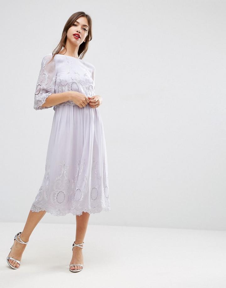 Asos Premium Embroidered Midi Dress - Gray