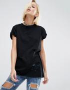 Asos T-shirt In Oversized Fit With Distressed Detail - Black