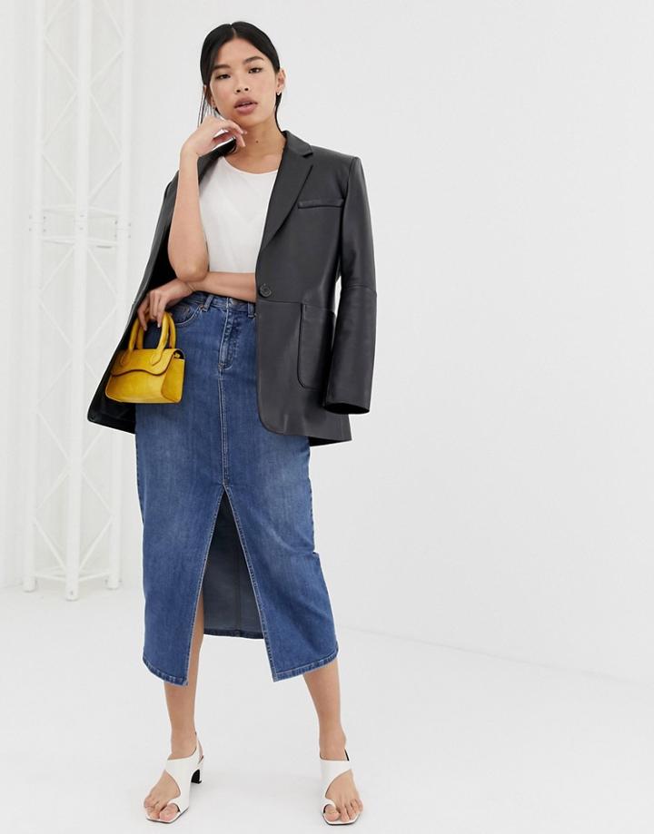 Northmore Denim Organic Cotton Split Front Midi Skirt-blue