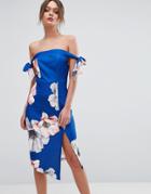 Ginger Fizz Off The Shoulder Tie Midi Dress In Floral - Multi