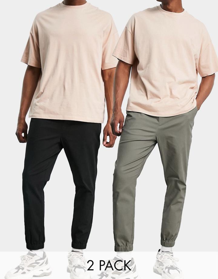 Asos Design 2-pack Tapered Sweatpants In Black And Khaki - Save-multi
