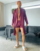 Asos Design Set Satin Dressing Gown In Burgundy-red