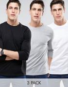 Asos T-shirt With 3/4 Length Sleeves 3 Pack Save - Multi