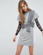 Asos T-shirt Dress With Gingham Bustier Wrap Detail - Gray