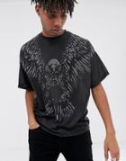 Asos Design Oversized T-shirt With Eagle Print - Black