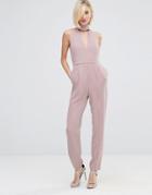 Lavish Alice Keyhole High Neck Deep Plunge Jumpsuit - Mauve