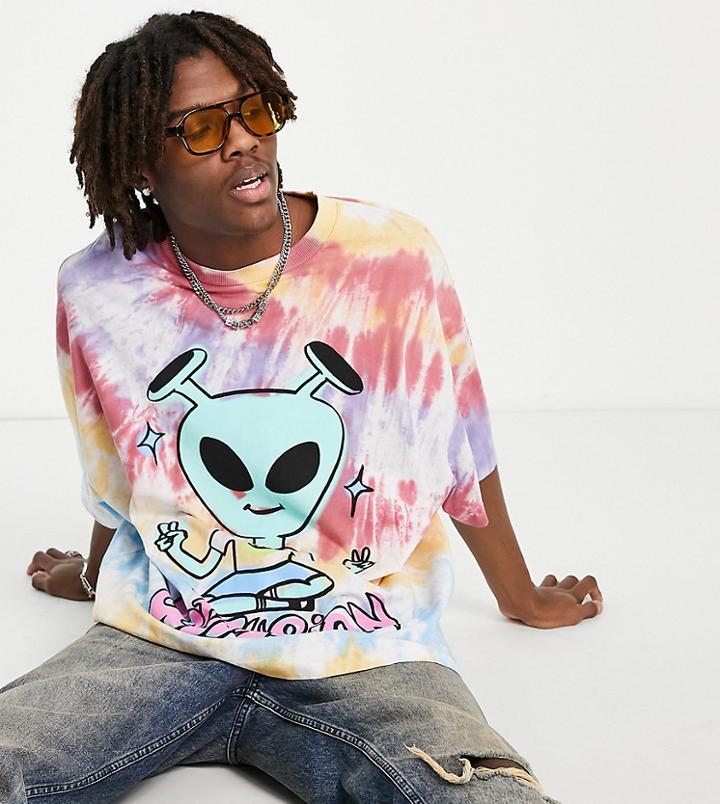 Collusion Oversized Tie Dye T-shirt With Cartoon Print-multi