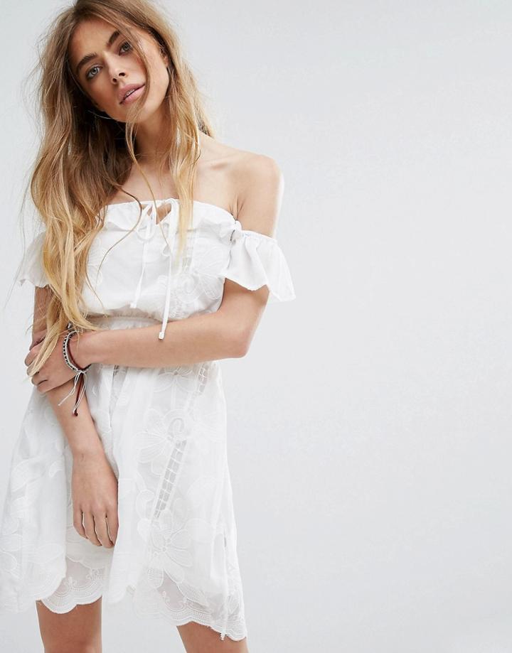 Parisian Off Shoulder Broderie Dress - White