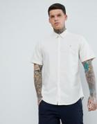 Farah Steen Slim Fit Short Sleeve Textured Oxford Shirt In Stone - Beige