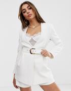 Asos Design Collarless White Suit Blazer