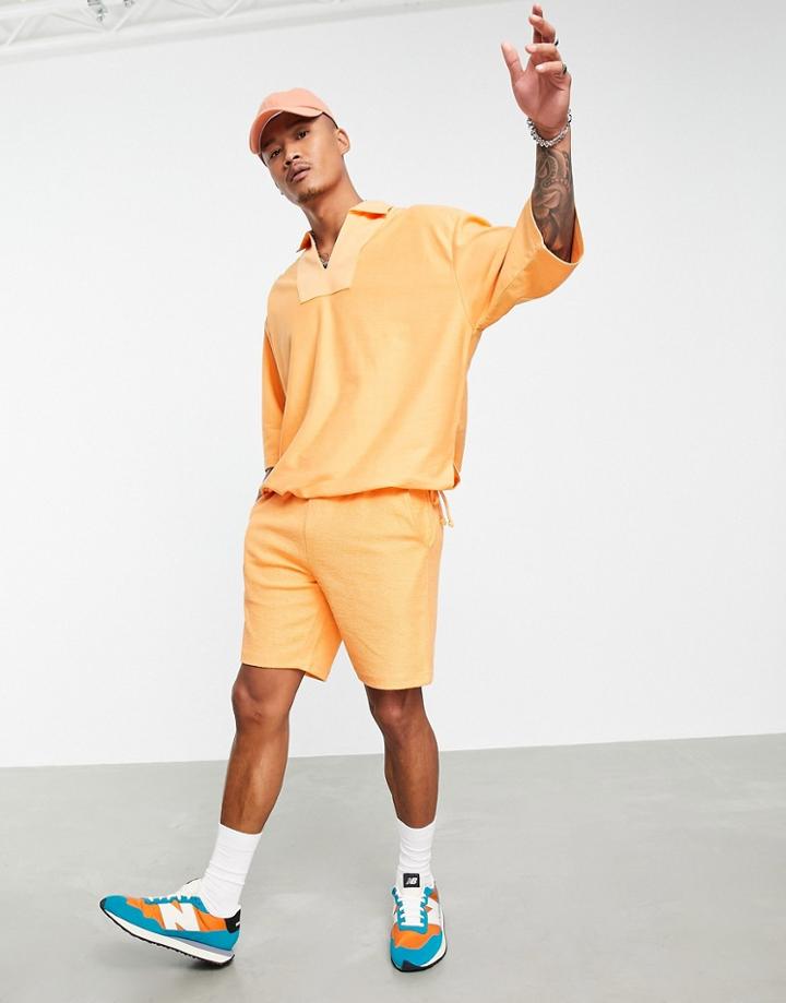 Asos Design Jersey Slim Shorts In Orange Reverse Loopback - Part Of A Set