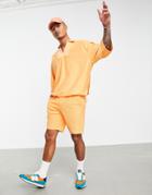 Asos Design Jersey Slim Shorts In Orange Reverse Loopback - Part Of A Set