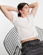 Asos Design Skinny Cropped T-shirt In White Burnout Texture