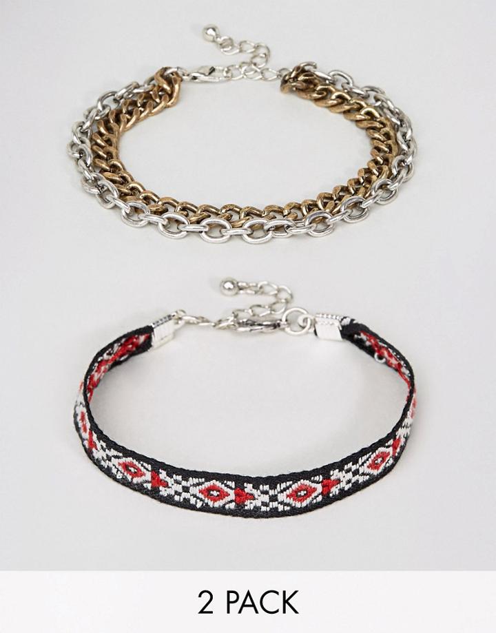 Asos Geo-tribal And Chain Bracelet Pack - Multi