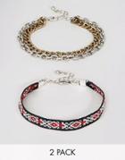 Asos Geo-tribal And Chain Bracelet Pack - Multi