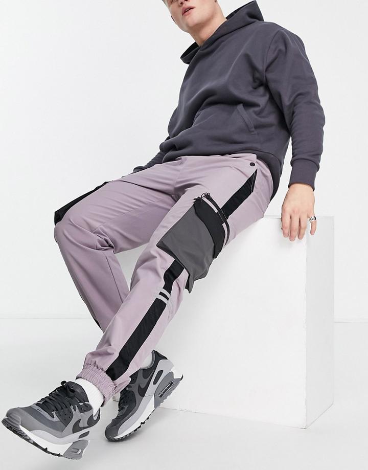 Topman Straight Cargo Pants With Side Panel In Lilac-purple