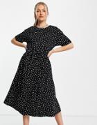 Asos Design Oversized Midi Smock Dress In Mono Spot-black