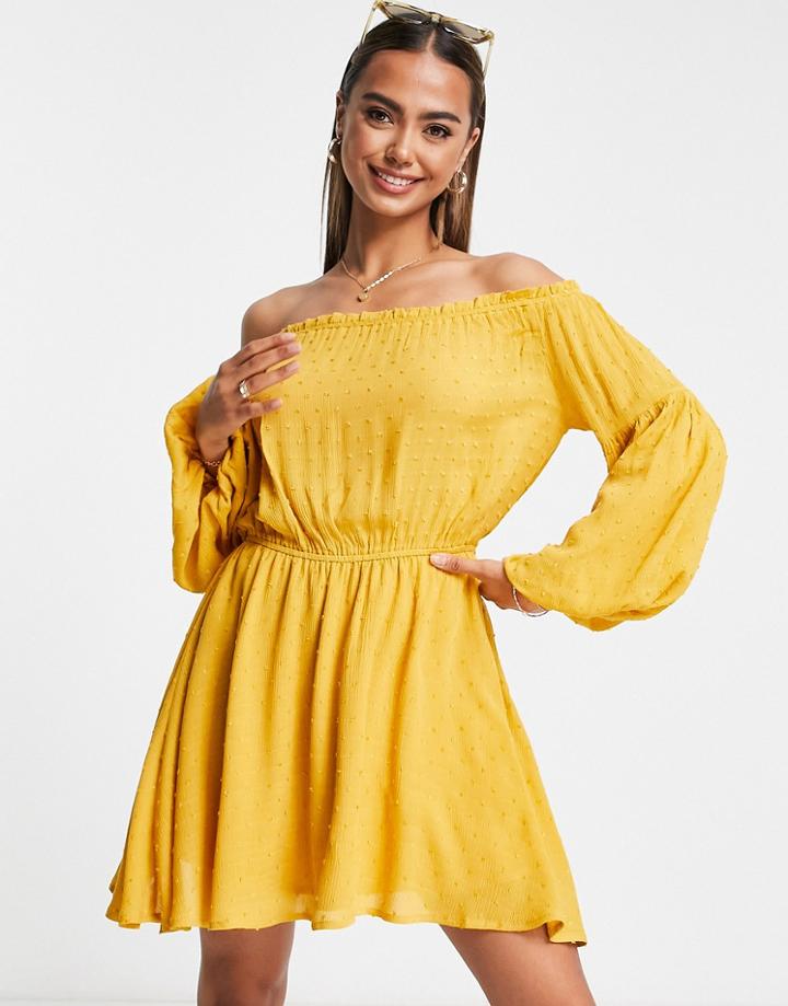 Urban Revivo Off The Shoulder Mini Dress In Yellow