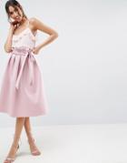 Asos Design Scuba Prom Skirt With Paperbag Waist-pink