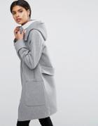 Asos Wool Blend Coat With Tipped Rib And Funnel Neck - Gray
