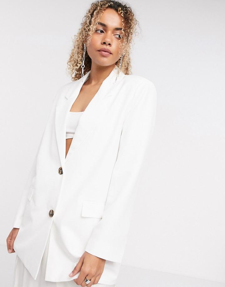 Asos Design Perfect Oversized Dad Blazer In Ivory-white