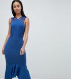 Asos Design Tall Scuba Lace Insert Pephem Midi Dress - Blue