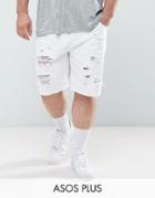 Asos Plus Slim Denim Shorts In White With Rips - White