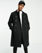 Asos Design Shower Resistant Longline Trench Coat In Black With Check Internal