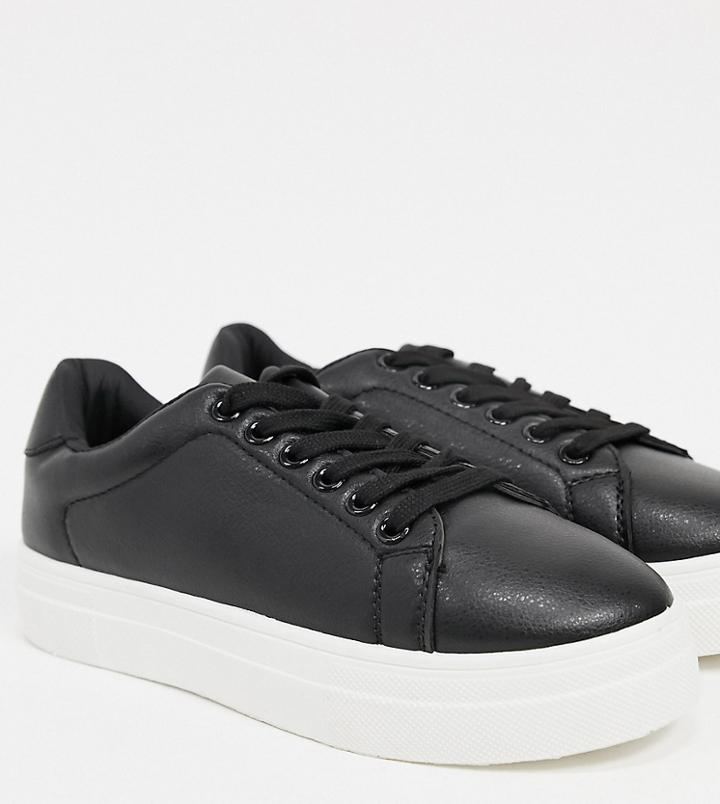 London Rebel Wide Fit Flatform Lace-up Sneakers In Black