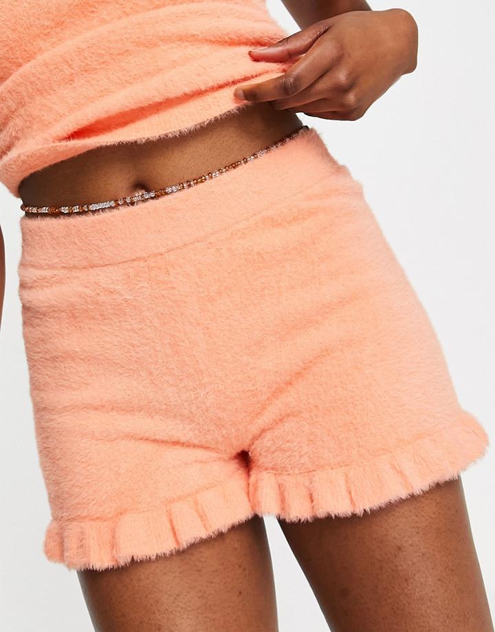 Asos Design Lounge Mix & Match Knitted Fluffy Shorts In Tangerine-orange