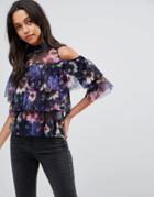 Ax Paris Cold Shoulder Ruffle Top - Multi