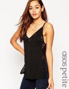 Asos Petite Cami In Lace And Crepe - Black