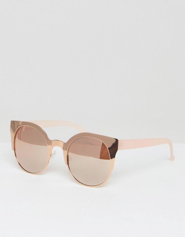 Asos Half Kitten Metal Sunglasses With Rose Gold Flash Lens - Gold
