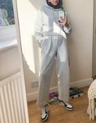 Asos Design Tracksuit Hoodie / Straight Leg Sweatpants With Pintucks In Gray Marl-grey
