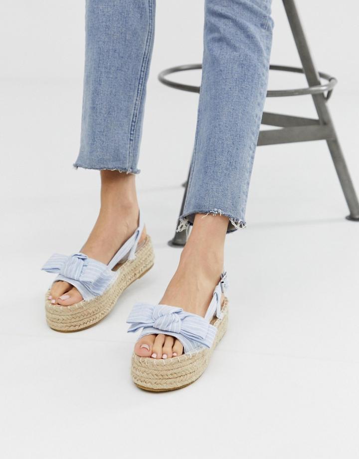 South Beach Exclusive Chambray Striped Flatform Espadrilles - Blue