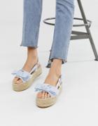 South Beach Exclusive Chambray Striped Flatform Espadrilles - Blue