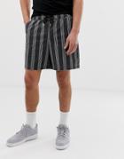 Asos Design Slim Shorts In Washed Black & Ecru Stripe - Black