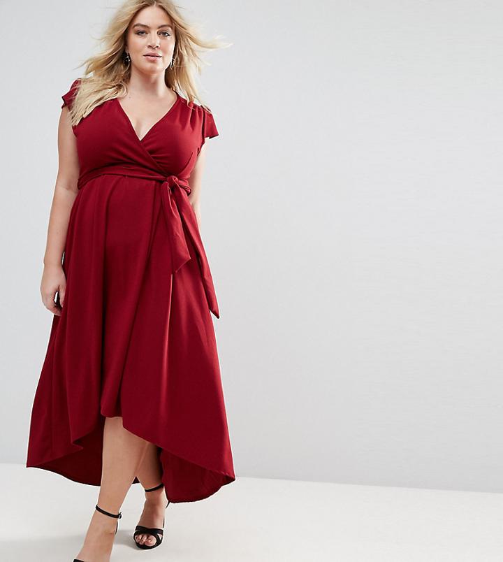Ax Paris Plus Wrap Front Maxi Dress - Red