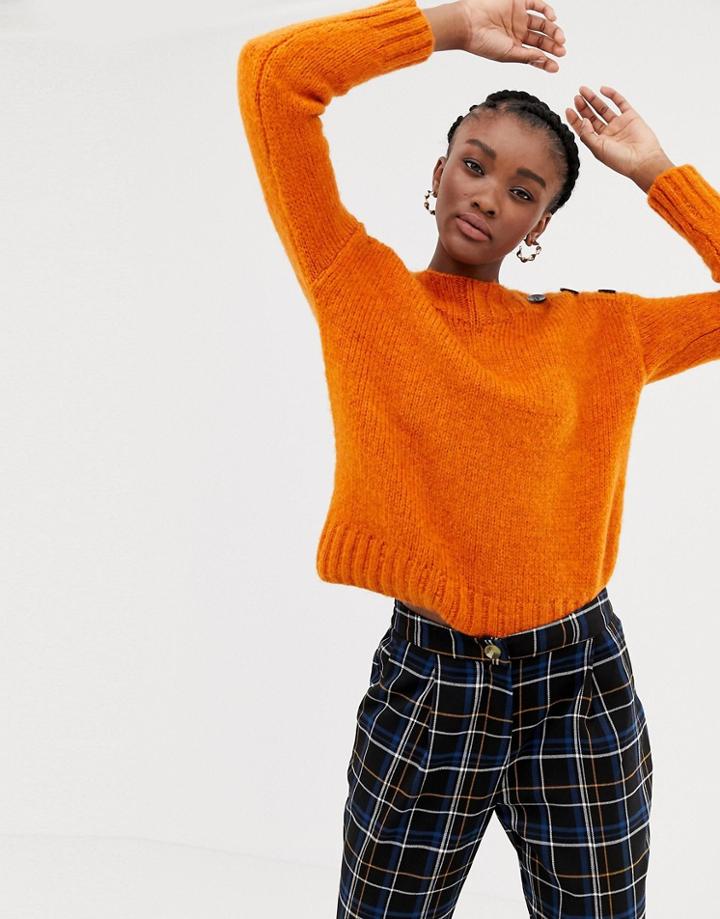 New Look Button Detail Sweater In Orange - Orange