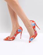 Aldo Heeled Court Shoe In Red Floral Print-orange