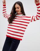 Brave Soul Monty Roll Neck Sweater In Stripe - Cream