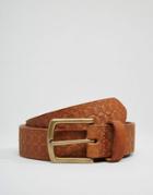 Asos Leather Belt With Emboss - Tan