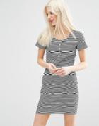 Monki Button-up Striped Dress - White